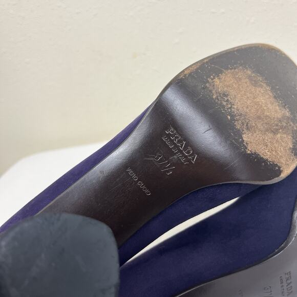 Prada Suede Colorblock Block Heels Womens Size 37.5 US 7.5 Purple Brown - Picture 7 of 7